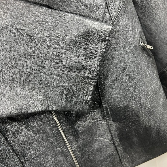 Genuine Leather Jacket Plus 16-18W Black Full Zip Lined Minimalist Patina Retro - Picture 13 of 15